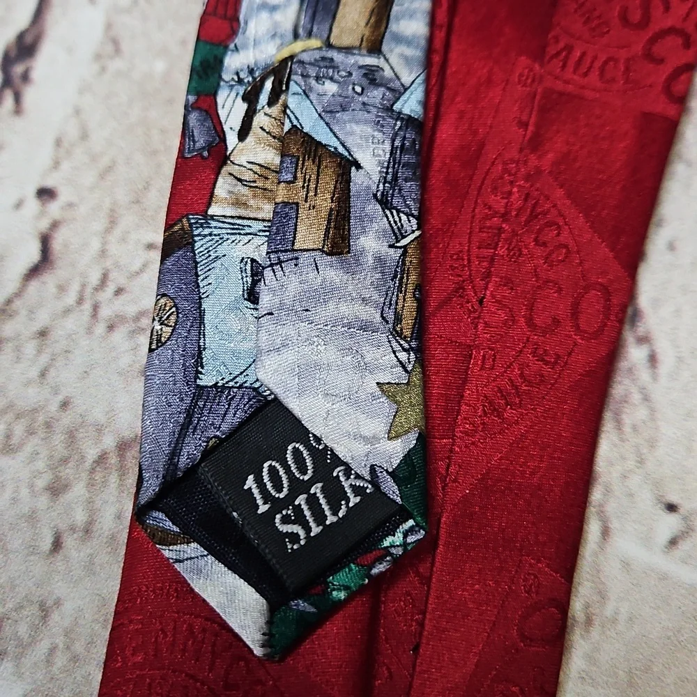 Tabasco‎ Santa shrimp prawns crayfish pulling sleigh Christmas silk neck tie